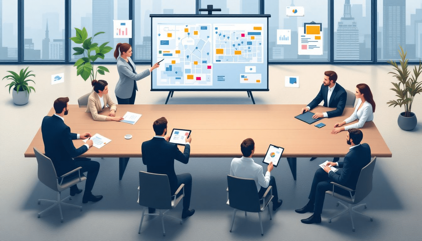 A team discussing what to consider when planning an office move.